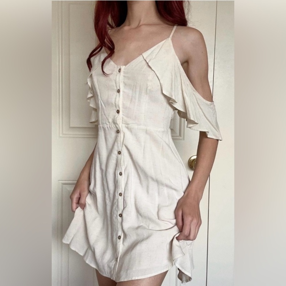 Lulu's Cream Cold Shoulder Mini Dress